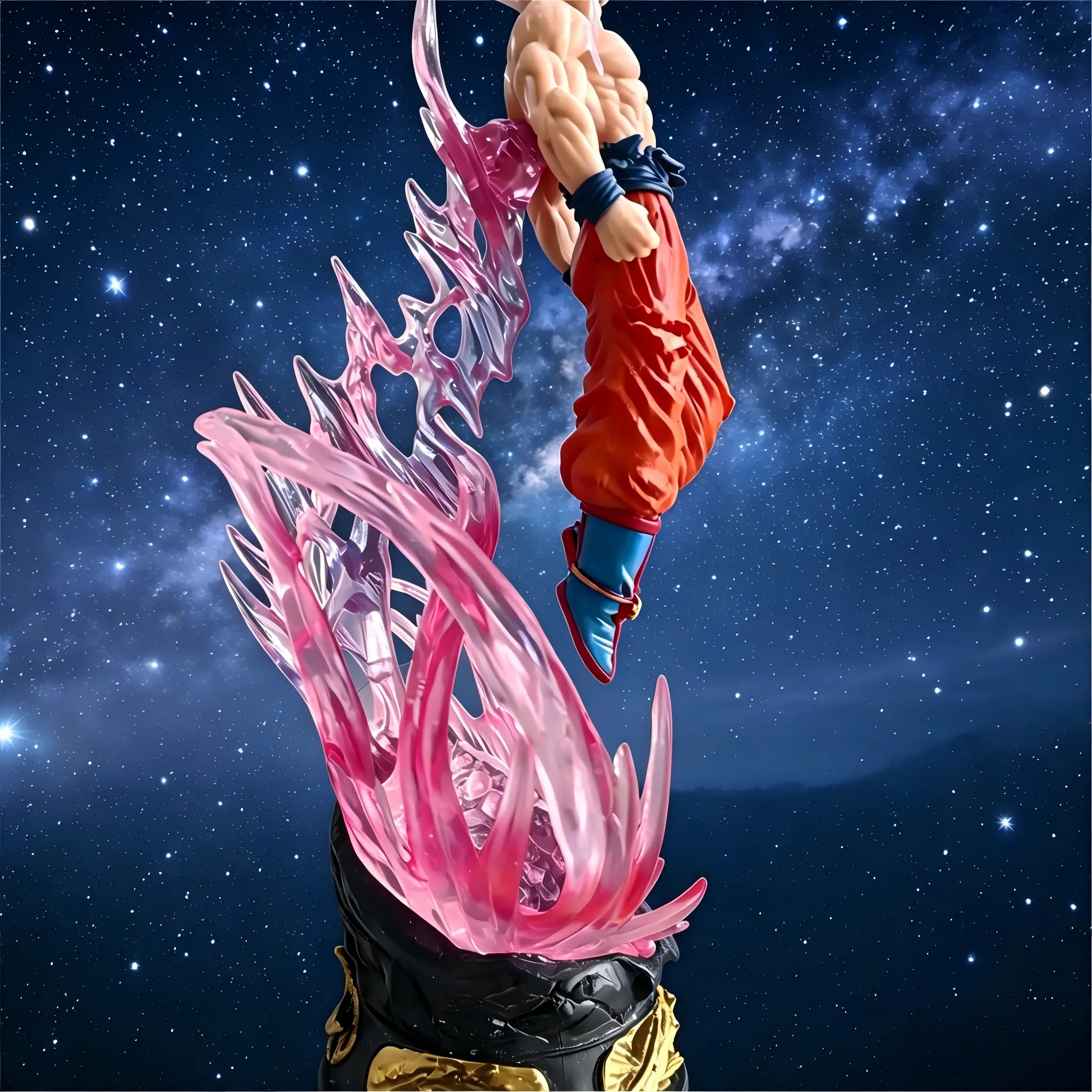 Statue model DBZ cartoon fighting figure PVC statue white spike hair orange pants luminous halo bracket collection model toy room decoration & birthday present