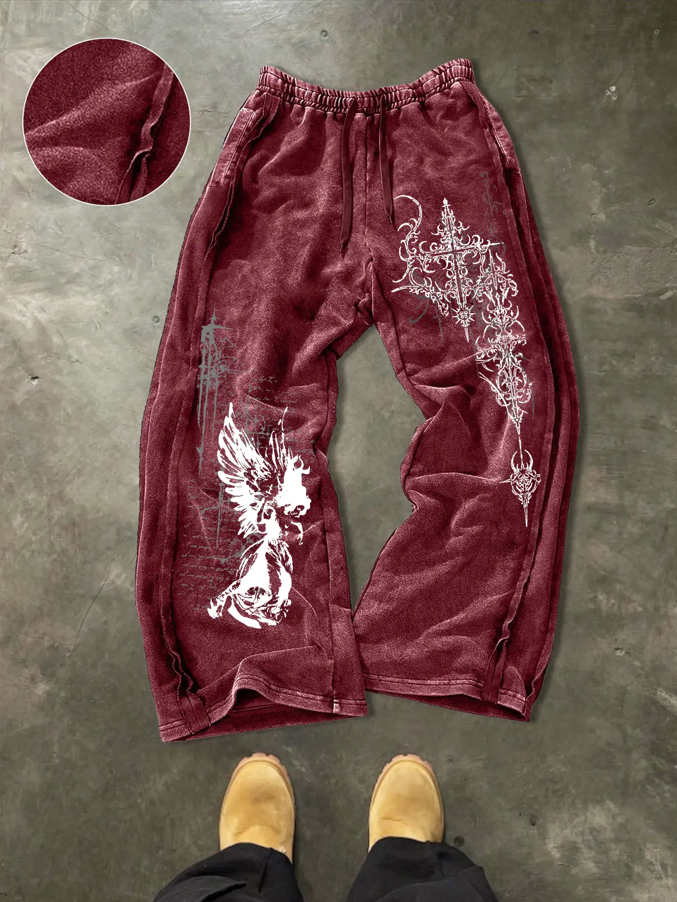 Unisex Washed Cotton Soft Sweatpants, Gothic Graphic Sweatpants, Side Hem Stitching Long Pants, Casual Sports Trousers, Athleisure Bottoms, Gothic Print, Stylish Casual Fitted Style, Elastic Waist, Athletic Casual Pants, Casual Gym Wear, All Seasons