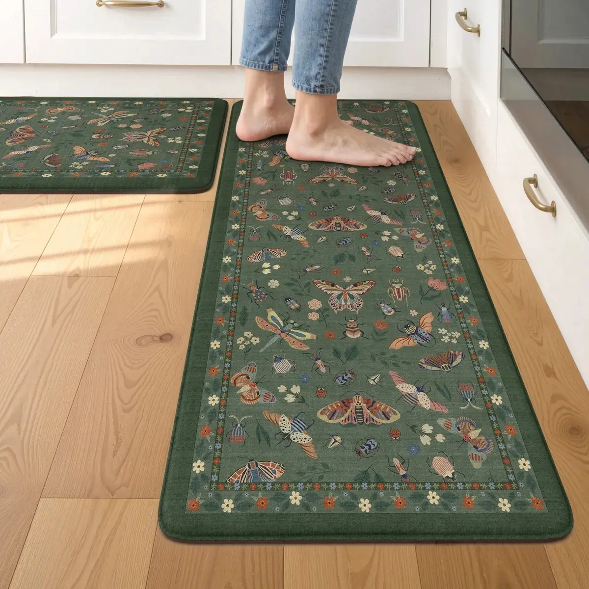Lahome Anti Slip Kitchen Mats for Floor Standing, Cushion Anti-Fatigue Mats 2 Pack, Green Gel Foam Mat Set for Kitchen, Leak-Proof Comfort Standing Mat for Bar, Desk, Office, Sink Area