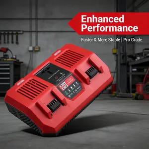 Dual Battery Charger Fit for Milwaukee M18 18V, 8A Fast Charging Station with 220W AC Inverter, Type-C & USB-A Ports, Compatible with Milwaukee M18 14.4V/18V Lithium Battery, Dual Port Simultaneous Charger for Power Tools