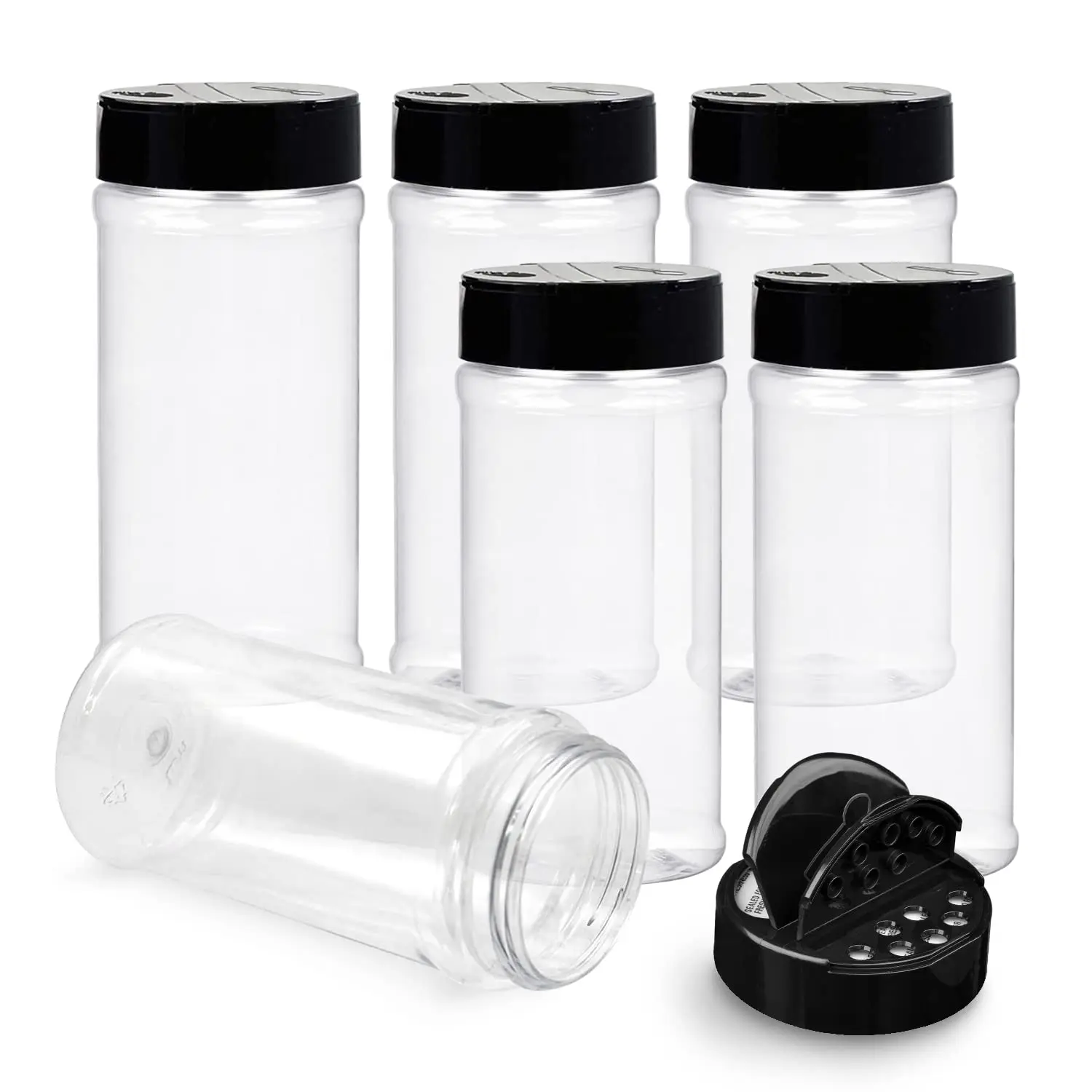 6 Pack 16oz Plastic Spice Jars with Airtight Lids – Clear Storage Containers for Spices, Sugar, Salt, Coffee Beans, Kitchen Organization