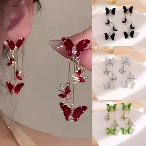 Charm Butterfly Tassel Earrings - Vibrant Women Exquisite Shiny Rhinestone Butterfly Tassel Glitter Dangle Earrings Party, Proms, Music Festivals, And Holiday Wear Accessories