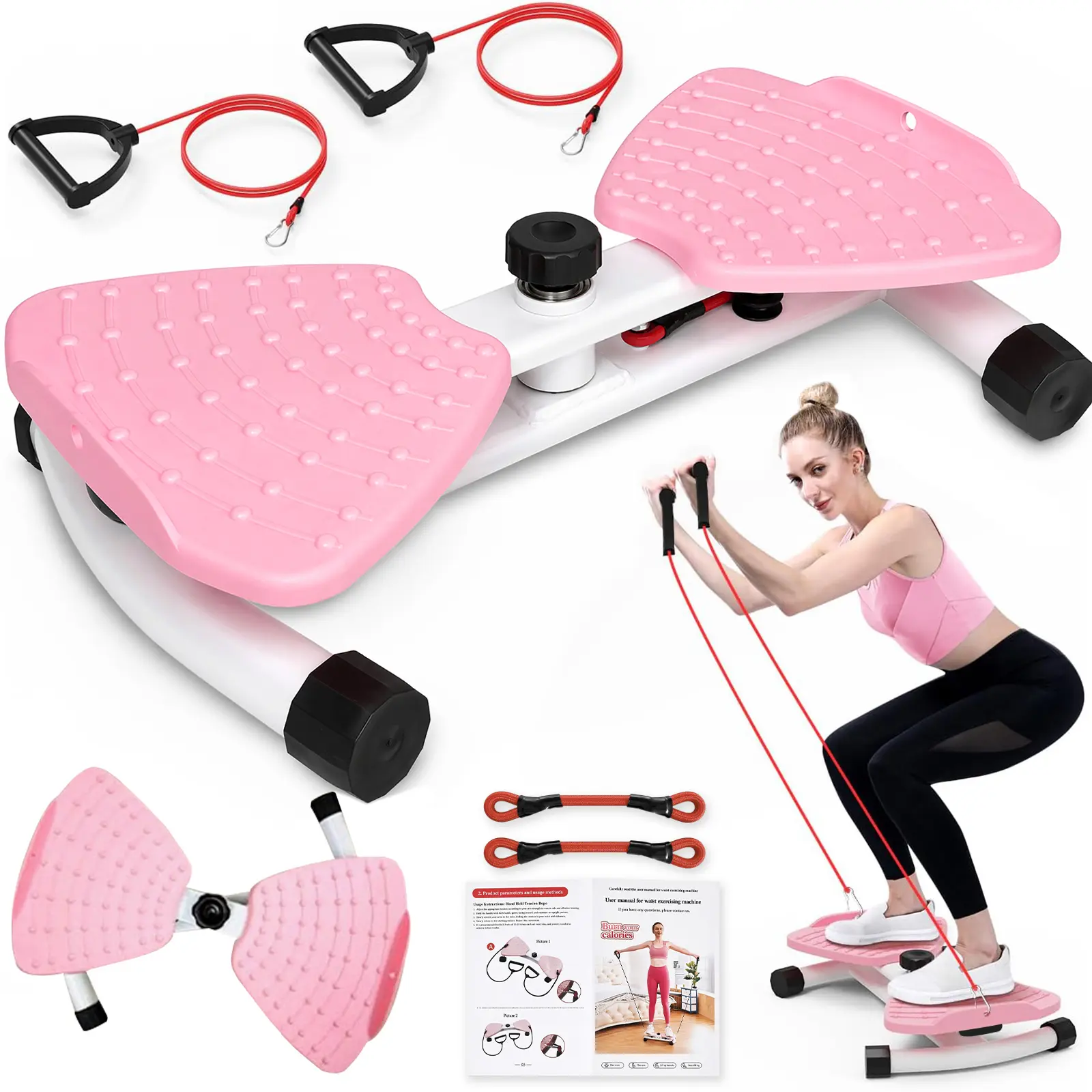 Women’s Waist Twist Machine Twist Board - 300 lbs Capacity, Anti-Slip, Noiseless, with Elastic Ropes, Portable Gym Equipment, Exercise Equipment for Home, Stomach Workout Tool, Core Exercise Tool, Waist Trainer, Stomach Workout Equipment