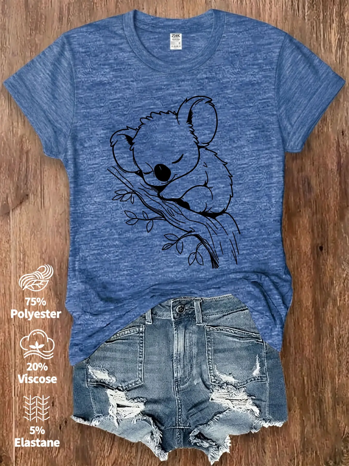 Women Cute Sleeping Koala Print T Shirt Minimalist Hand Drawn Animal Graphic Casual Summer Tops Koala On Tree Branch Tee For Women Who Love Aesthetic Wildlife And Cozy Lazy Vibe Designs