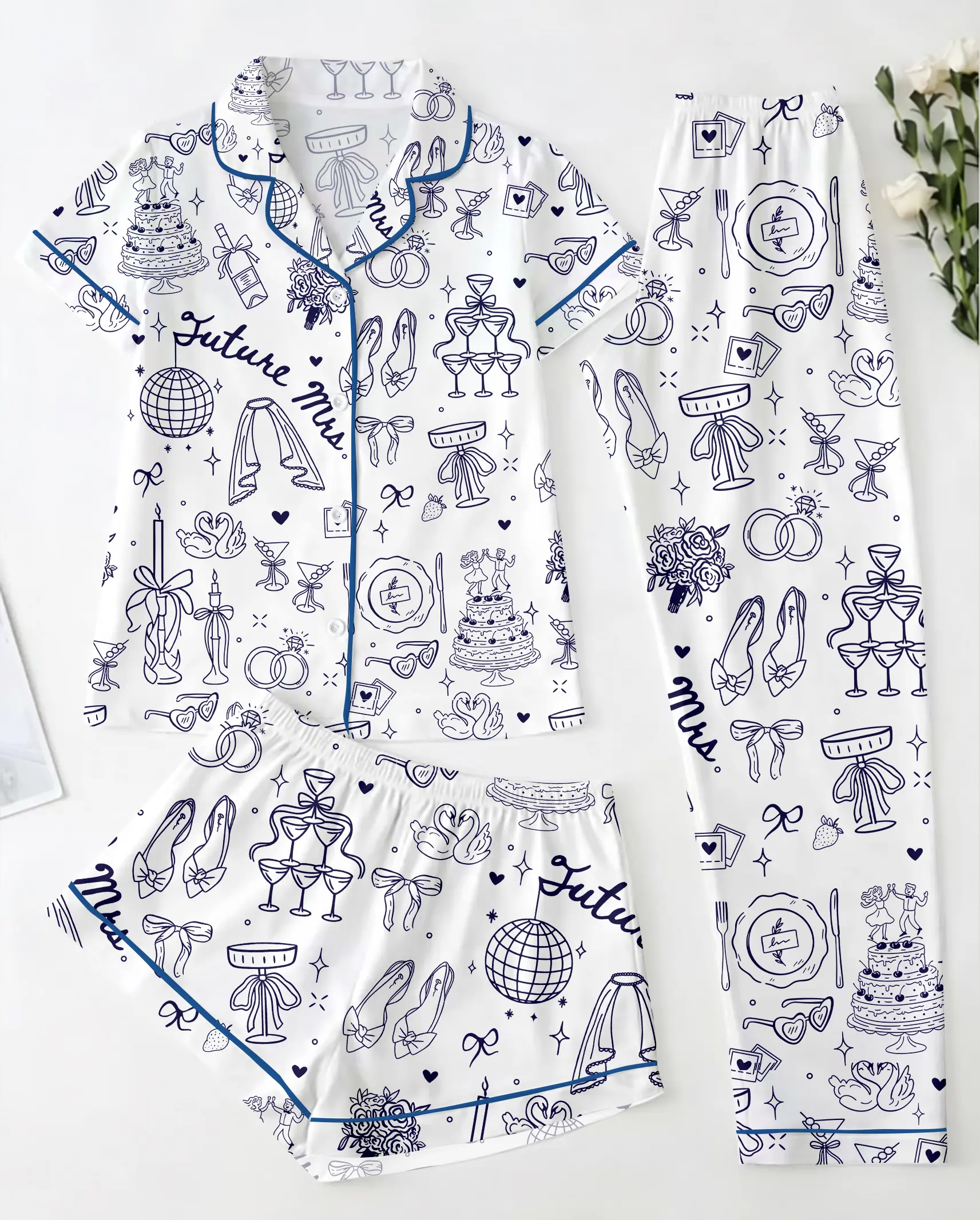 Future Mrs Pajamas Set, Wedding Pjs, Summer Bride Satin Sleepwear, Vacation Mode Bridal Party Gift
