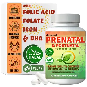 MonesAli Halal Prenatal Capsules for Women, Multivitamin Supplement, with DHA, Folic Acid and Iron. Vegan, 90 Count