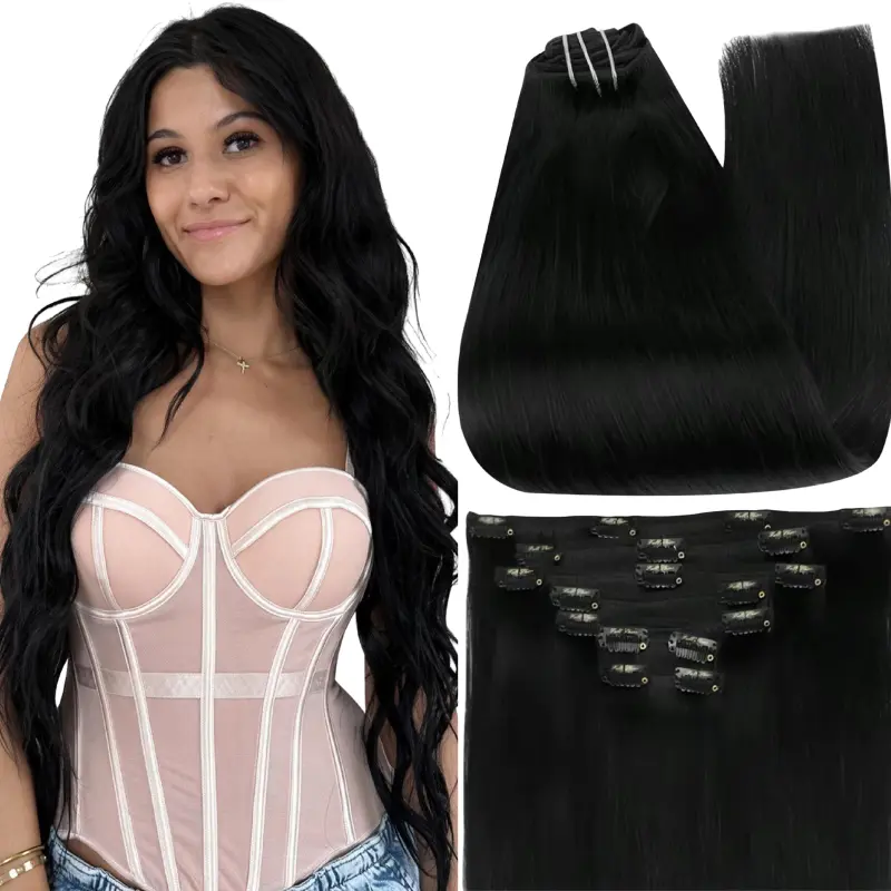 Full Shine Clip in Hair Extensions 12-28 Inch 100-220 Grams Real Human Hair 7 Pcs Natural Straight Easy Application for Women Hairpiece Silky Straight Remy Hair FallPicks #SohoChic #tiktokshopstockup