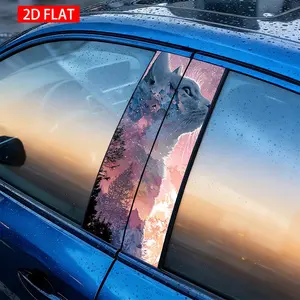 2-Pack Car B Pillar Stickers, Cat Galaxy Landscape Design, Waterproof Scratch-Resistant, Self-Adhesive Exterior Decor, Fits All Vehicles