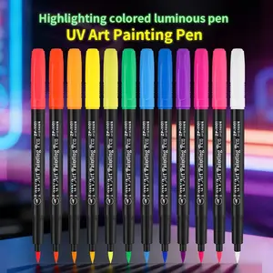 12-Color UV Art Markers, Water-Soluble Ink, Fast-Drying, Washable, Adjustable Tip, Vibrant Colors Under UV Light, Ideal for Events, Tattoos, Nail Art, Flexible Tip Marker, Art Marker Pens