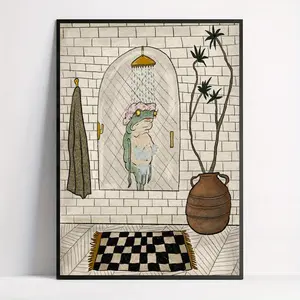 Charming Frog Bath Canvas Art Print - Unframed Retro Wall Decor for Living Room, Bedroom, and Home Office.Art prints unframed. Kitchen Box artwork