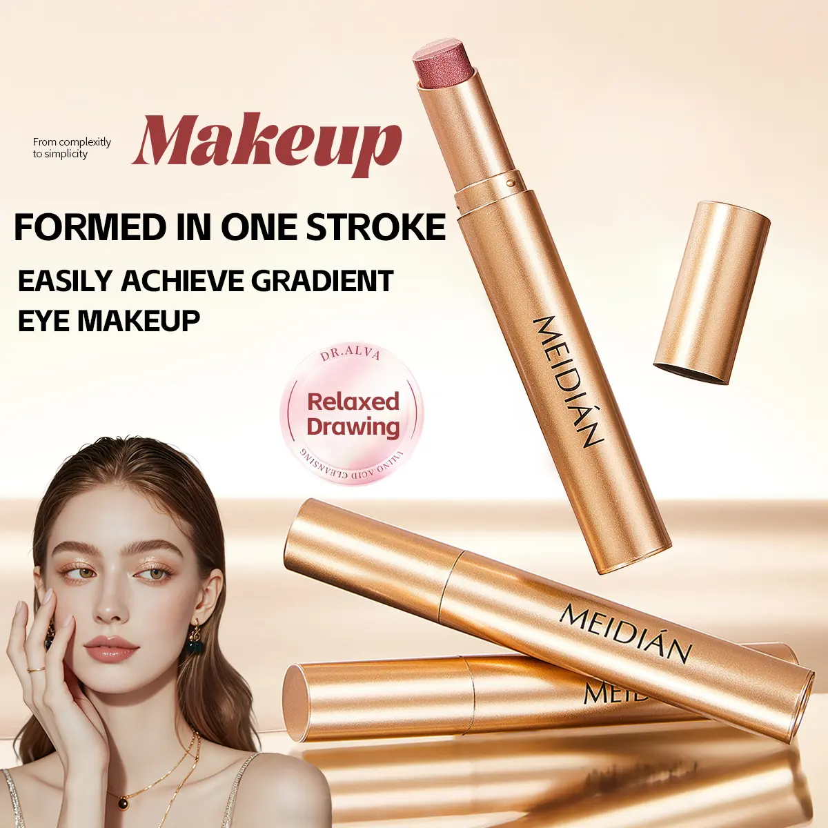 3-Color Gradient Cream Eyeshadow Stick, Long-Lasting Waterproof Matte & Shimmer Dual Finish, Smooth Blendable Eye Makeup for Beginners
