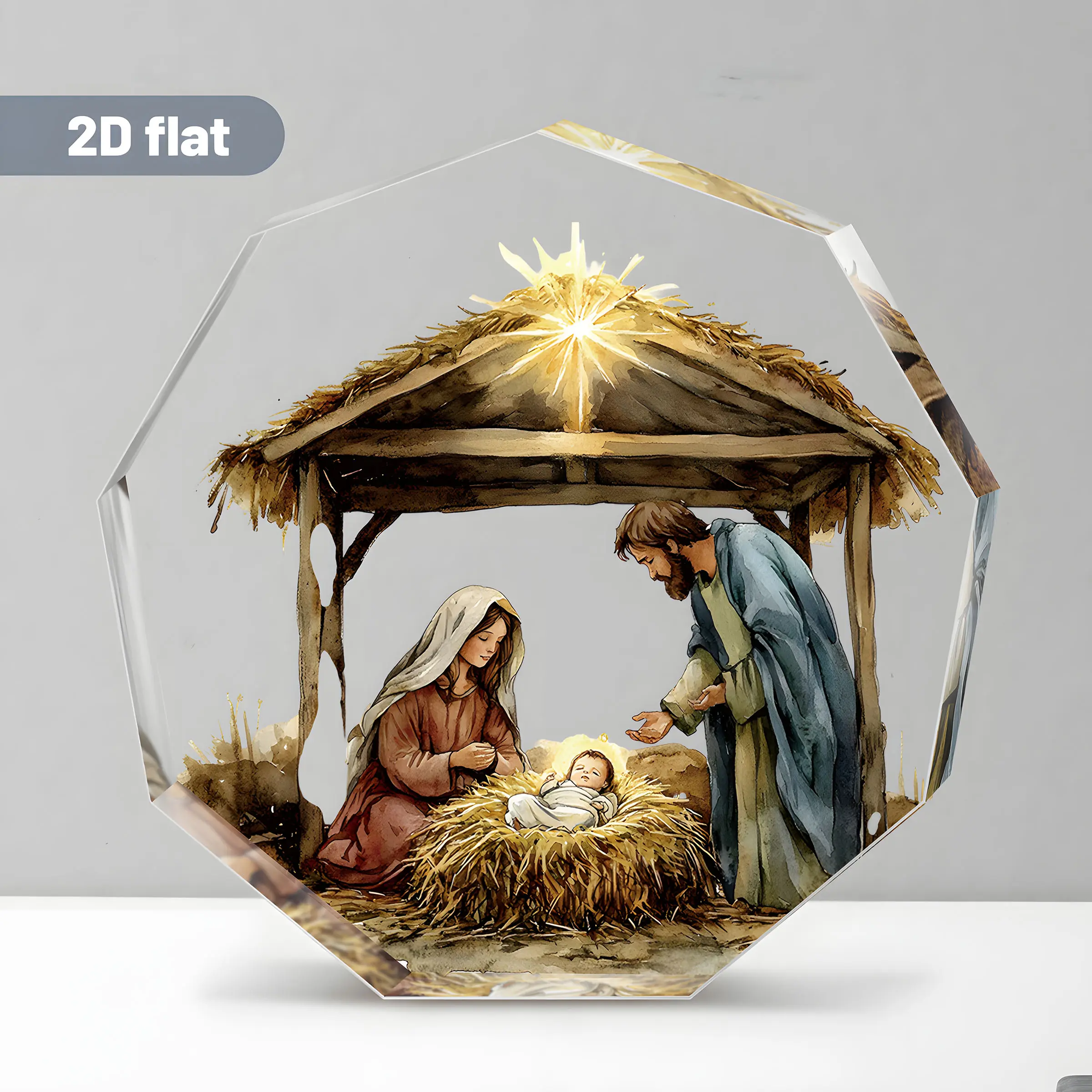 Acrylic Christmas Manger Decoration, 2D Flat Starry Night Design, High-Quality Desktop Ornament, Table Centerpieces, Christmas Decorations, Holiday Decor, Festive Decoration, Perfect for Christmas & Baptism Gifts