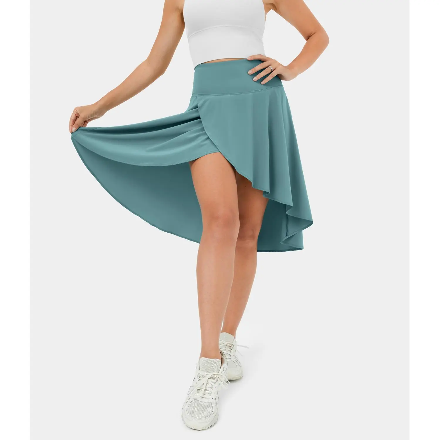 Halara Breezeful High Waisted Asymmetric Ruffle High Low Flowy 2-in-1 Quick Dry Dance Skirt