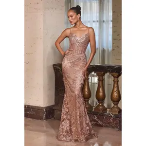 Ladivine J889 Hand Placed Applique Shimmering Sequin Fitted Gown