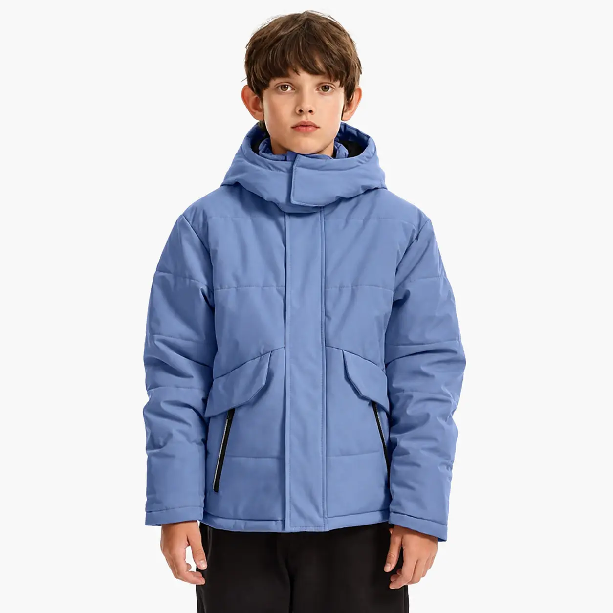YUYANGDPB Boys Winter Puffer Jacket Quilted Coat for School & Outdoor, Water-Resistant Windproof Shell, Plush Fleece Lined, Warm Padded Insulation, Detachable Hood, Zip Pockets, Ages 6-16