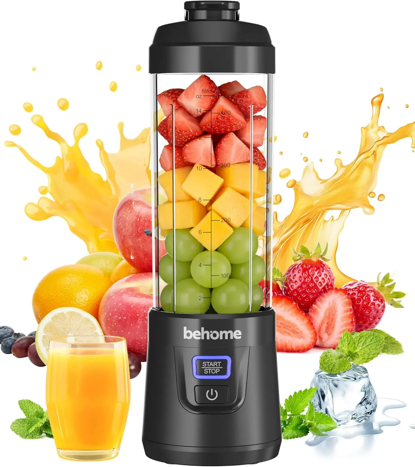 Behome Mini Blender - 14oz Portable Cup, Personal Portable Juicer Machine, USB-C Rechargeable Fruit Juicer, USB Rechargeable Blenders, Dishwasher Safe, BPA Free, Multifunctional Juicer Cups