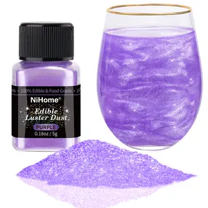 PURPLE NiHome Edible Food-Grade Glimmer Powder Glitter Luster Dust Metallic Food Decorating Sprinkle Glimmery Dust for Drink Wine Beverage Cake Candy Dessert Bakery Restaurant Vegan