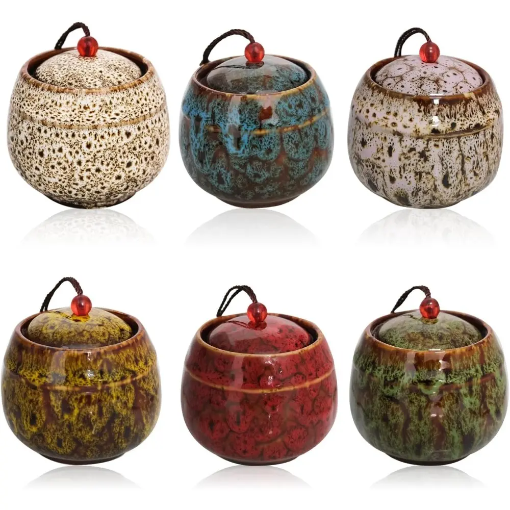 Small Urns for Human Ashes Set of 6, Decorative Cremation Keepsakes Made of Ceramic, Mini Urns for Adult Ashe, Personal Funeral for Pet or Human (Multicolor)