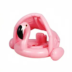 Inflatable Flamingo Baby Pool Float with Removable Canopy, Infant Swim Float with Safety Seat & Anti-Flip Design, Portable Water Float, Inflatable Pool Floaters
