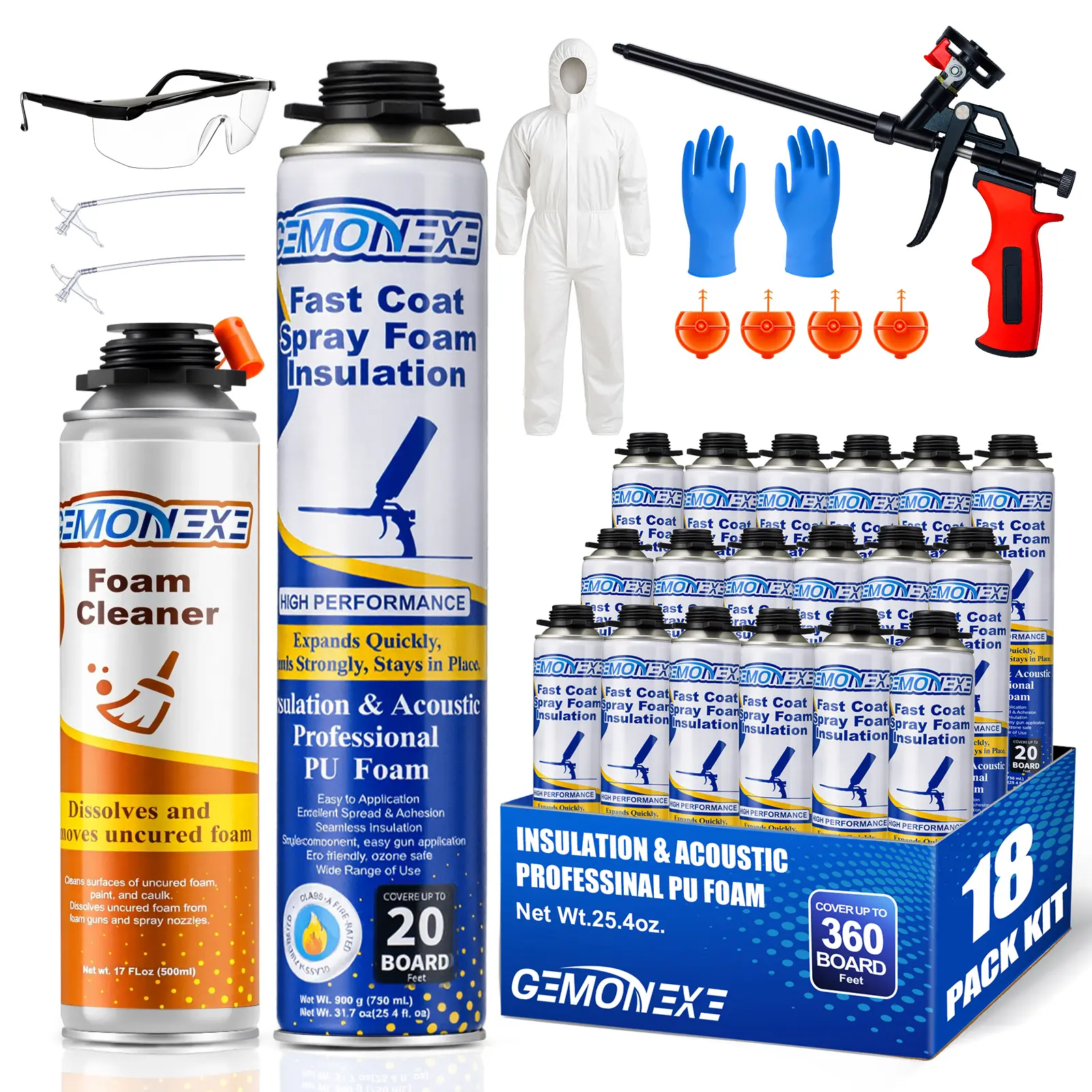 Polyurethane Spray Foam Insulation Kit - Closed Cell Spray Foam Insulation Kit for Walls，240 Board Ft, Fast-Setting Single-Component Expanding Liquid Sealing Spray, Thermal & Soundproofing, Foam Fast-Setting Single-Component, 12 Pack×25.4oz