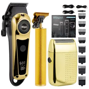 Men's Hair Clipper Set And Beard Trimmer Set Men's Hair Clippers USB Charging Hair Clipper - LCD Power Display Suitable for Travel And Home Use, Comes with 4 Comb Attachments Men's Gift Birthday Gift Christmas Gift Professional Cordless Hair Trimmer Kit