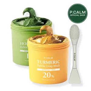 P.CALM Turmeric Bubble Deep Mask – Turmeric & Holy Basil for Soothing Troubled Skin, Deep Pore Cleansing & Sebum Care, Korean Clay to Bubble Wash-Off Pack (180g)