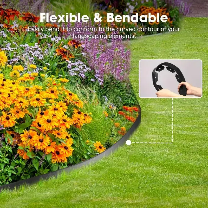 No Dig Garden Edging Kit, Outdoor Landscape Border, Durable & Easy to Install, with 15 Anchoring Stakes for Flower Beds, Tree Rings & Walkways