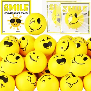 24 Pack Stress Balls for Students - 2 Inch Yellow Squeeze Balls with Wish Cards - Effective Stress Relief Tools for Classroom Exchange & Party Favors