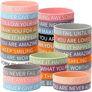 16pcs Motivational Quote Silicone Bracelets Bulk Colored Inspirational Rubber Wristbands Unisex Accessories for Women Men Teens Teacher Home Office Party Favor Gifts Supplies