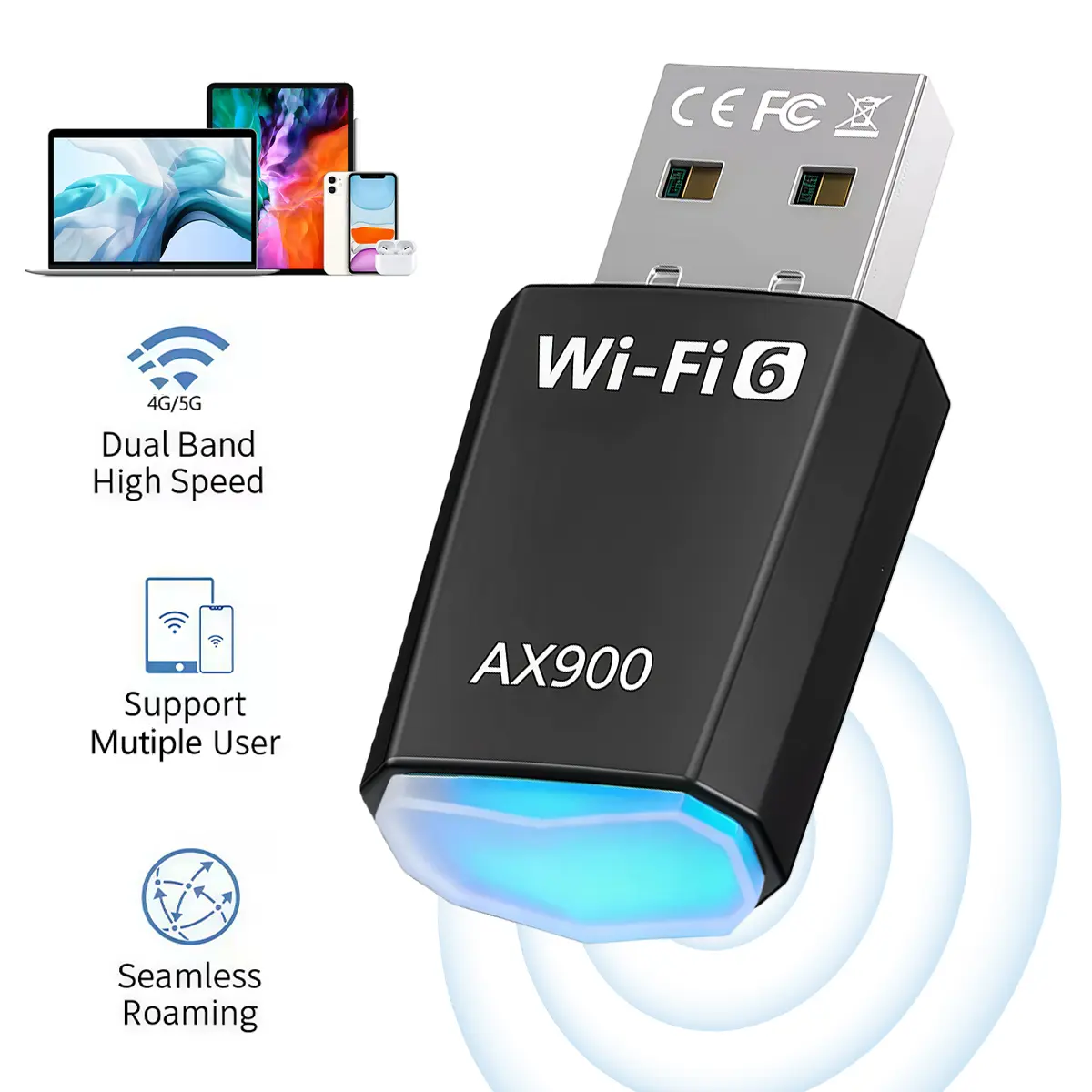 1300Mbps USB 3.0 Wireless Network Card, Dual Band USB 3.0 WiFi Wireless Network Dongle  Dual Band AX1300 WiFi 6 Card for PC,600Mbps Speeds, WPA3 Protection, Wireless Adapter Dongle, Usb Wifi Adapter For Desktop Pc
