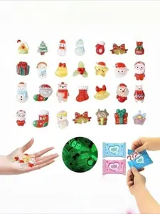 50pcs Christmas Glow in the Dark Resin Blind Bag, Mini Figurines, Santa Snowman Tree Elk Ornaments, DIY Crafts, Party Favors, Dollhouse Decor