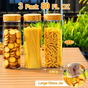 Glass Canisters with Airtight Bamboo Lids - 3 Pack 80Oz Cereal Containers, Cookie Jars, Pasta Storage - Screw on Kitchen Jars AISIPRIN