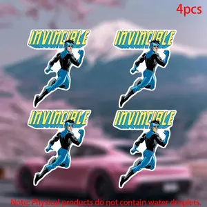 4pcs-Invincible Teenage Superhero Sticker-car stickers, Car Decorative Sticker, Automobile Decals, for doors, windows, laptops, luggage, furniture and bumpers-durable adhesive vinyl material, Automotive Accessories