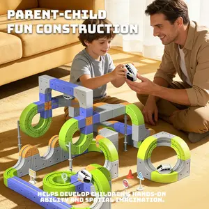 94/51/18PCS Anti-Gravity Electric Train Set | STEM Building Toys for Kids Ages 3-5 4-8 | DIY Race Track Construction with Train & Traffic Signs | USB Charging Educational Interaction Gift for Boys Girls