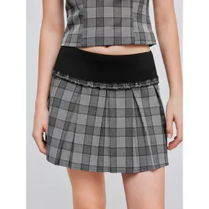 Cider [size 2-10] Woven Low Rise Check Pleated Mini Skirt