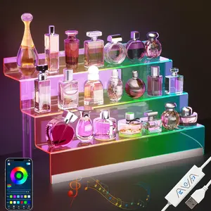 16” LED Acrylic Perfume Display Organizer - 3 Tier Stand for Fragrances, Cosmetics & Accessories - Elegant Showcase for Home, Retail & Events