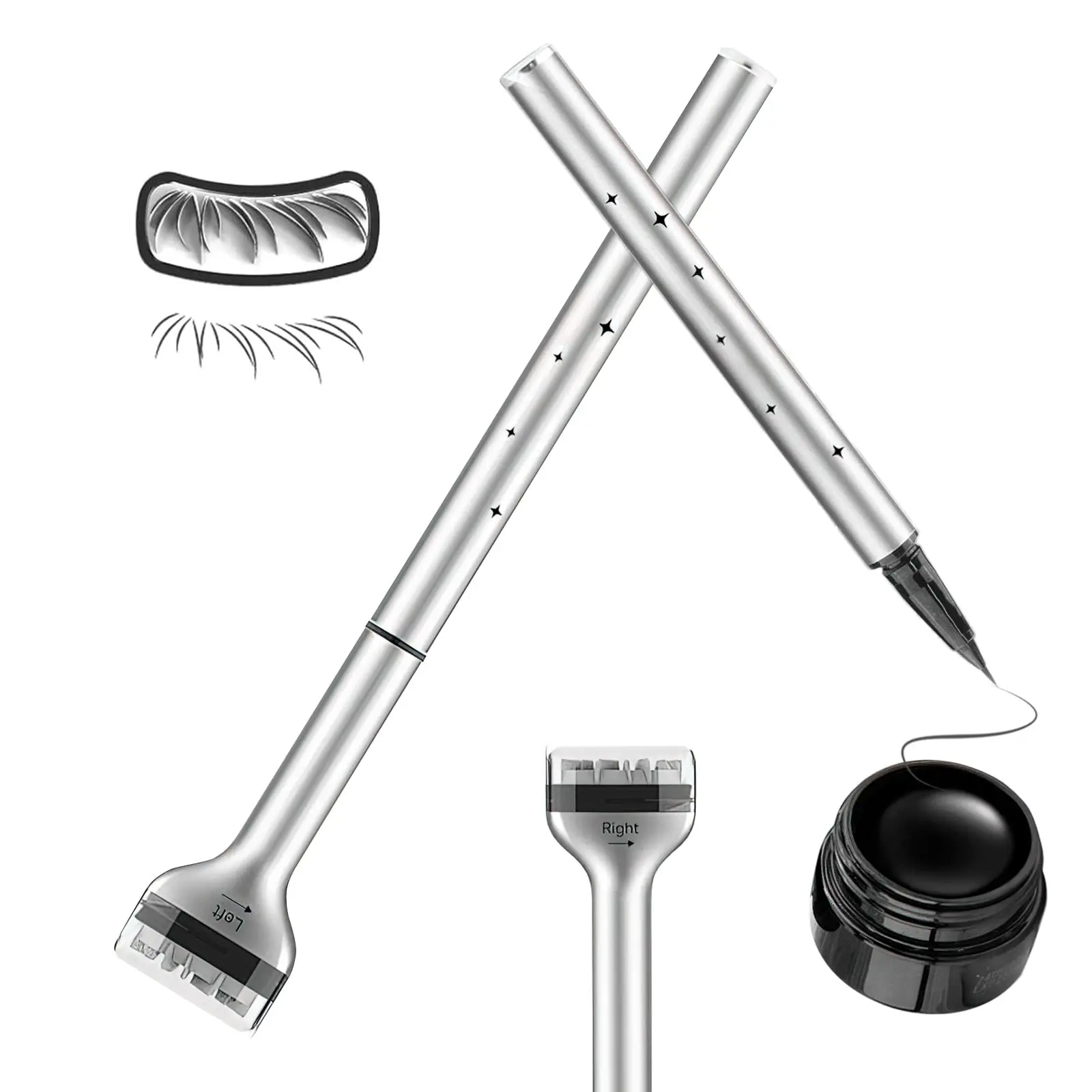 3-in-1 Lower Lash Stamp Kit: Dual-Ended Eyeliner Pen with L/R Silicone Stamp Heads & Quick-Dry Stamp Liquid, Smudge-Proof Waterproof for Effortless Bottom Eyelashes, Beginner-Friendly Eye Makeup Set