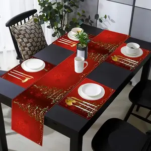 1 piece/4 piece/6 piece/5 piece set/7 piece set, Christmas pine branch snowflake pattern table flag, Table Runners and placemat combination set, suitable for family gatherings and New Year kitchen dining decoration with festive atmosphere