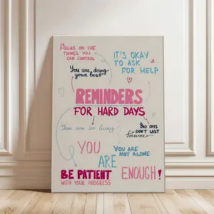Reminders For Hard Days Wall Art Print Blue Pink Preppy Print Trendy Wall Art Aesthetic Dorm Decor Positive Bedroom Wall Art