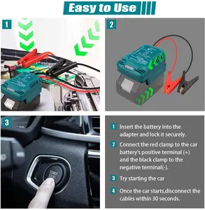 2pack Jump Starter Adapter for Makita 18V Li-ion Battery Powered with Jumper Cable Clamps Portable Car Charger Jump Starter(Battery Not Included)