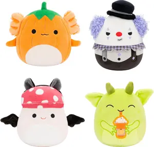 4-Pack Squishmallows Original 5-Inch Halloween – Gabin Pumpkin Axolotl, Fitzy Goblin Holding Latte, Malcolm Bat Mushroom