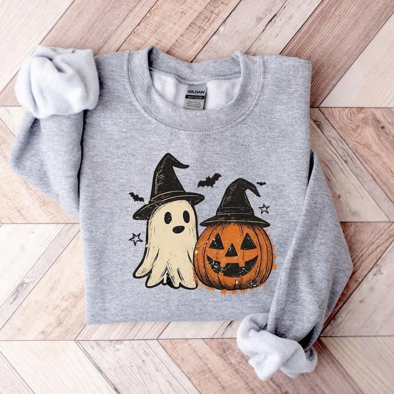 Halloween Ghost Pumpkin Sweatshirt, Cute Ghost Shirt, Ghost Tshirt, Halloween Gift, Apparel Made In The Us – Peanut Apparel