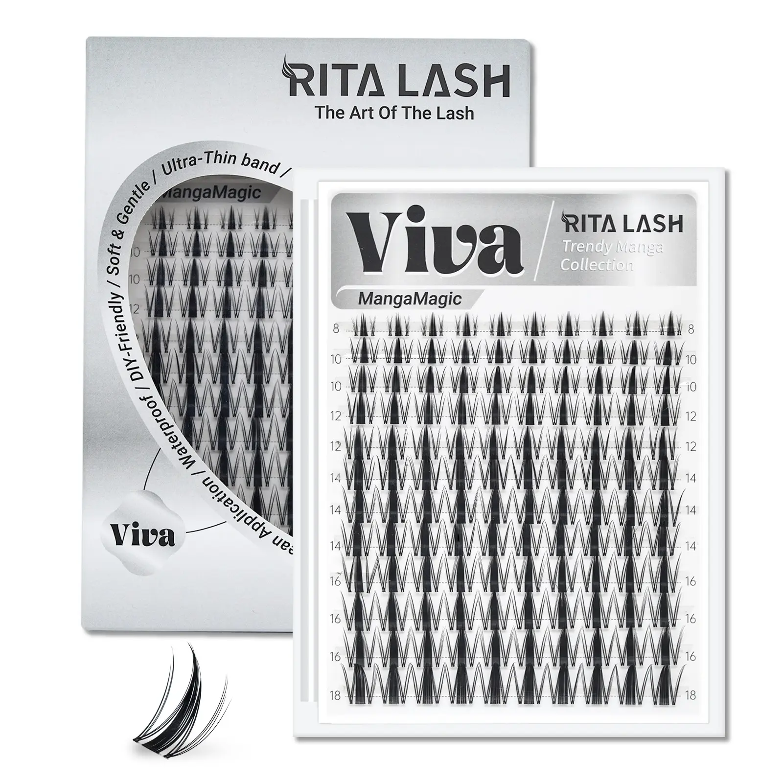 Viva RITALASH MangaMagic Collection Upgrade U Lashes, Ultra-Dense Waterproof Long-Lasting Eyelash Extensions, Fluffy Cluster Mega-Volume Wet-Look Lashes, Beginner-Friendly DIY for a Flawless Voluminous Effect, Fluffy Eyelash Clusters