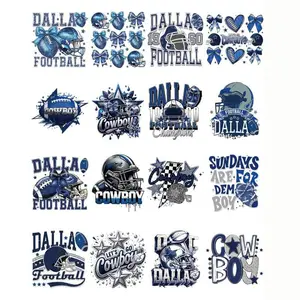 Football UV DTF Wraps - 16 Sheets Blue Cowboy Uvdtf Cup Stickers for 16 oz Waterproof Personalized Sports Helmet Rub on Transfers Decals for DIY Glass Water Bottle Mugs Tumblers Wood Crafts Custom Decal Sticker Packs Stickers Set