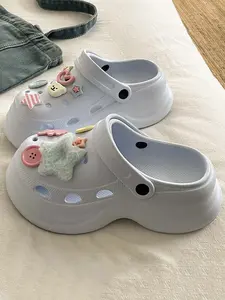 DIY Cute Platform Clogs Slippers Removable Cartoon Charms Height Boost Breathable Kawaii Aesthetic Perfect for Summer Street Home Wear Footwear