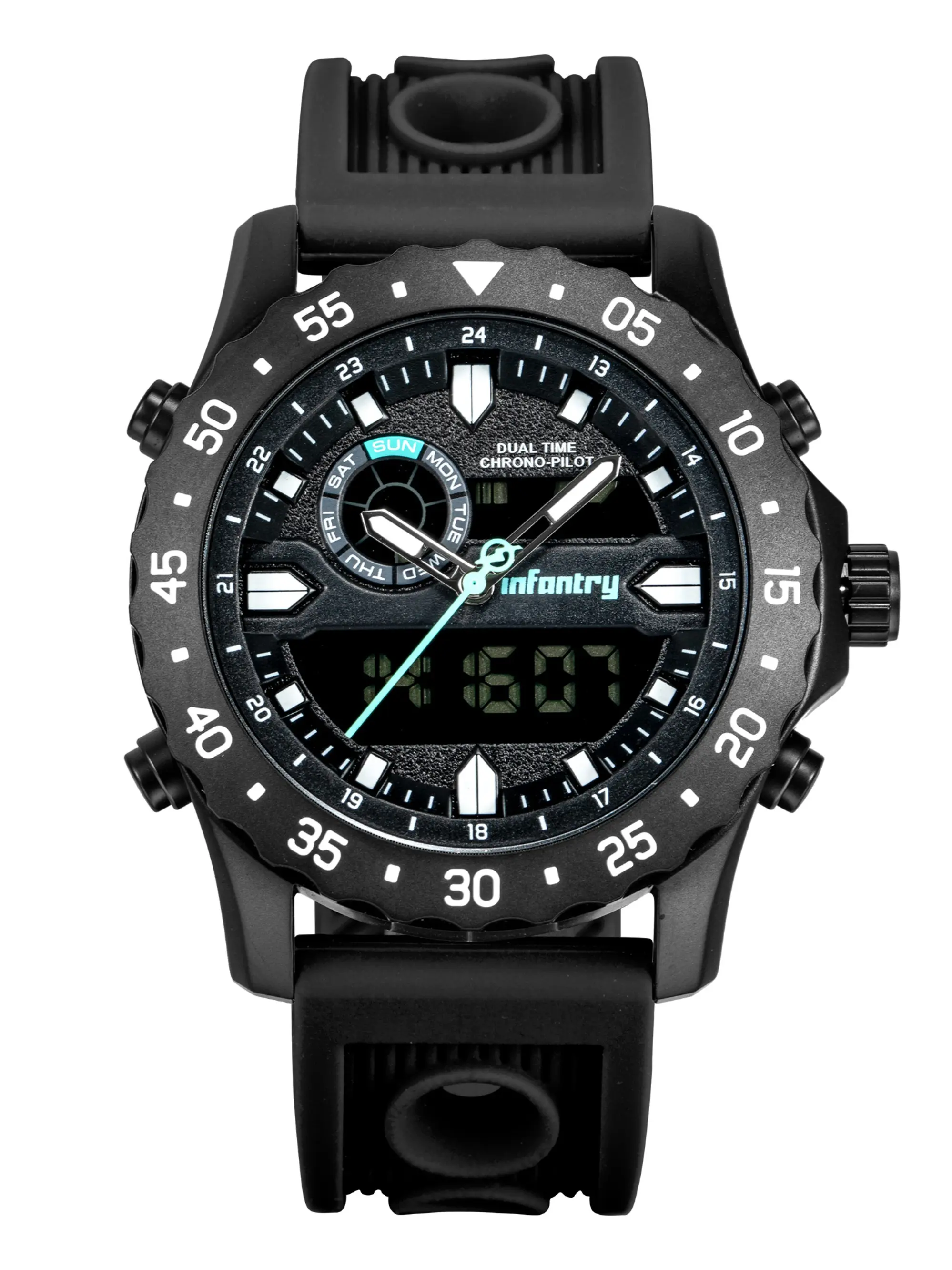 Infantry Eagle Dark Heart Watch, Sporty Style, Quartz Movement, Dial, Stainless Steel Case, Luminous Rubber Strap, Men's Fashion,  ESSENTIAL - The Dual Timer