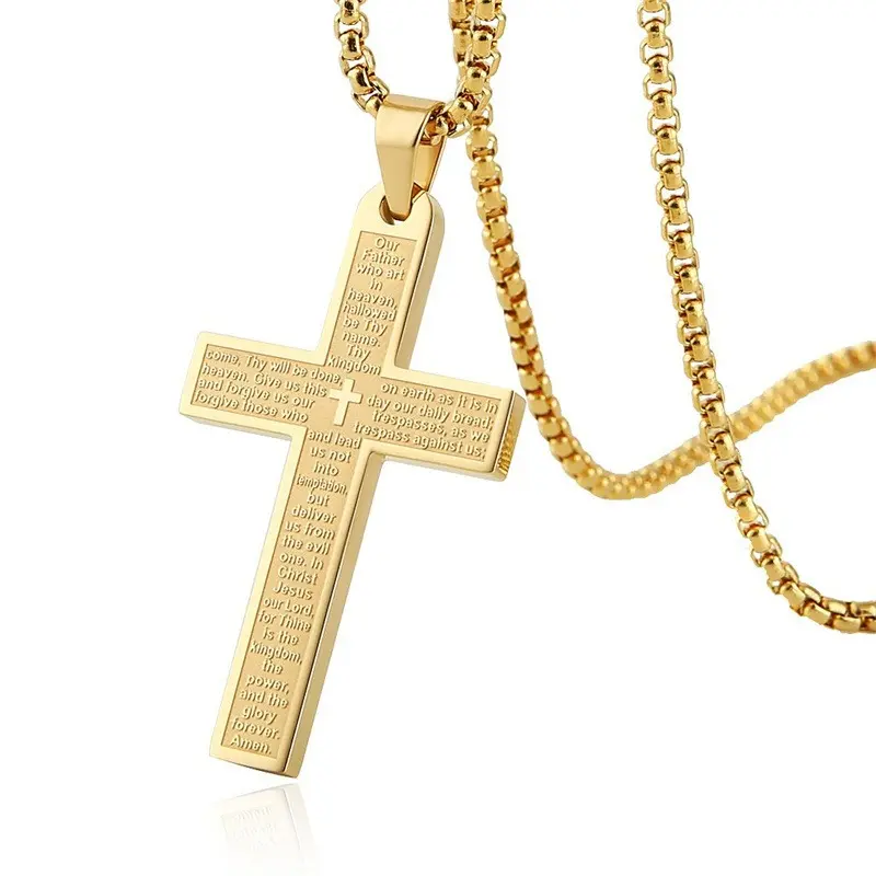 Men's Silver Cross Necklace with Engraved Bible Verse, Minimalist Stainless Steel Pendant, Hypoallergenic Faith Jewelry, Crucifix Cross Necklace, Faith Necklace