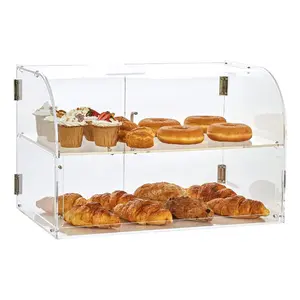 VEVOR Pastry Display Case, 2-Tier Commercial Countertop Bakery Display Case, Acrylic Display Box with Rear Door Access Removable Shelves, Keep Fresh for Donut Bagels Cake Cookie, 22x14x14