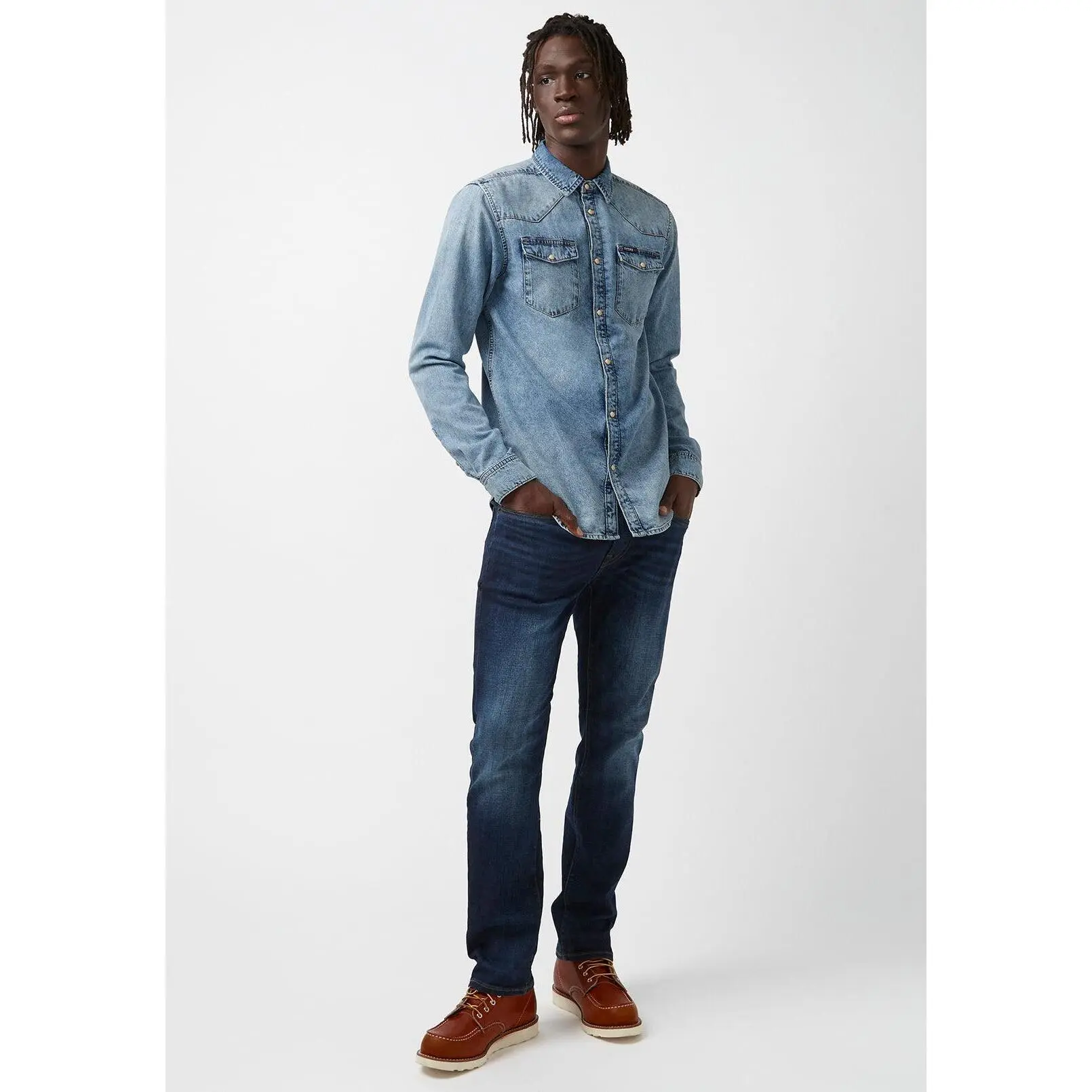 Sheldon Men's Long Sleeve Denim Shirt, Indigo - BM22636