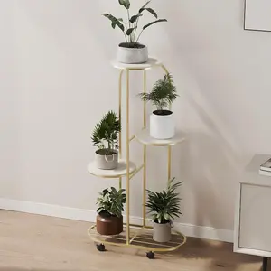 GARVEE Metal flower rack, 5 levels, plant rack, multi-layer flower stand, plant stand, flower bench, flower ladder, plant ladder, standing rack for indoor and outdoor use, gold, 104 cm